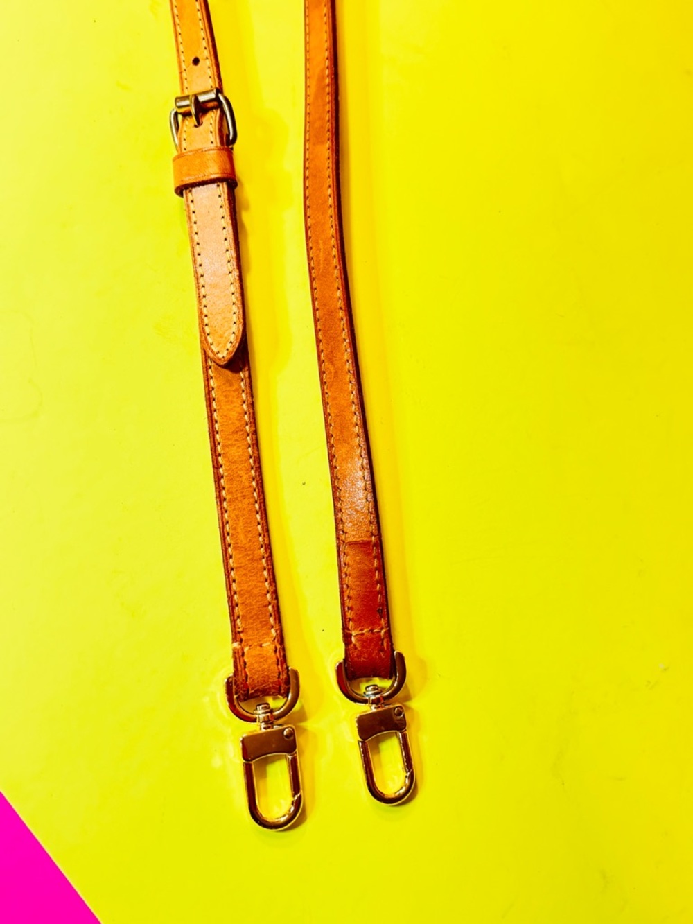 Adjustable Tan Leather Bag Strap with Gold Hardware - Picture 2 of 9